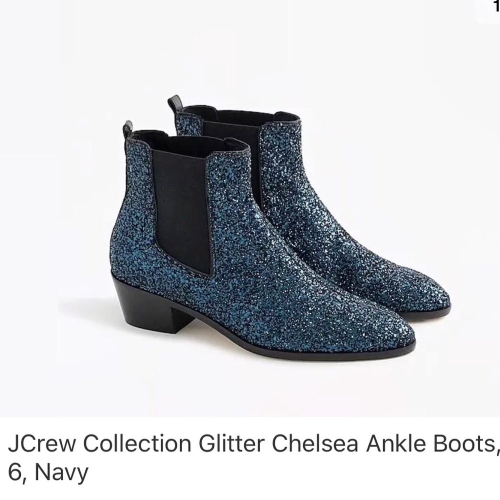 JCrew Collection Chelsea Boots, blue glitter, GIFTABLE